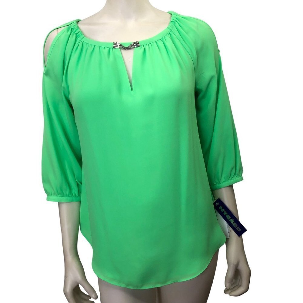NYGARD COLD SHOULDER 3/4 SLLEVE BLOUSE SIZE 6P NEW WITH TAG